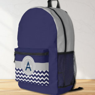 Dark Blue Grey Chevron Printed Backpack
