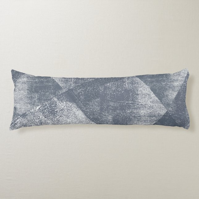 Dark Blue-Grey Minimal Geometric Ink Texture Body Pillow (Front)