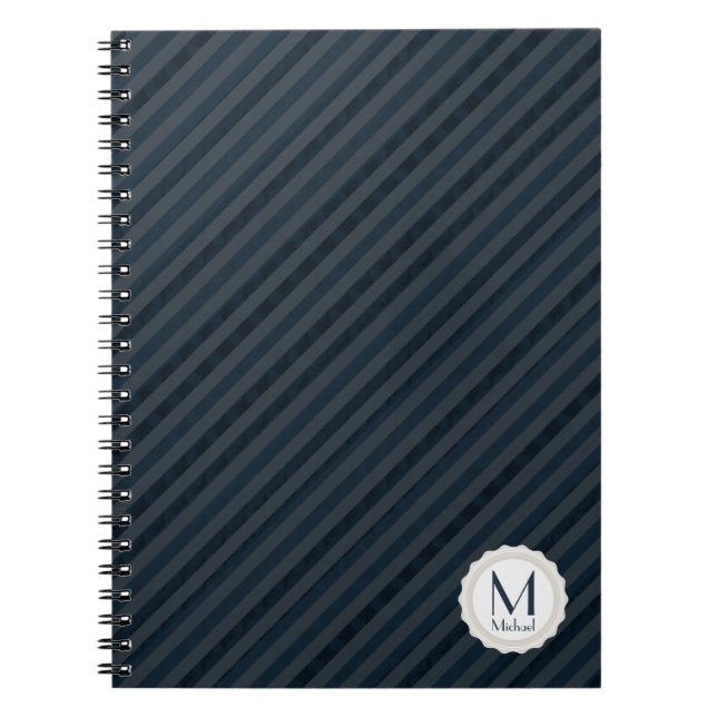 Dark Blue & Grey Personalized Monogram Notebook (Front)