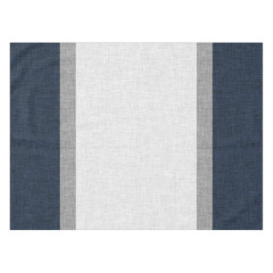 Dark Blue Grey White Mirrored Stripe Crosshatch Tablecloth