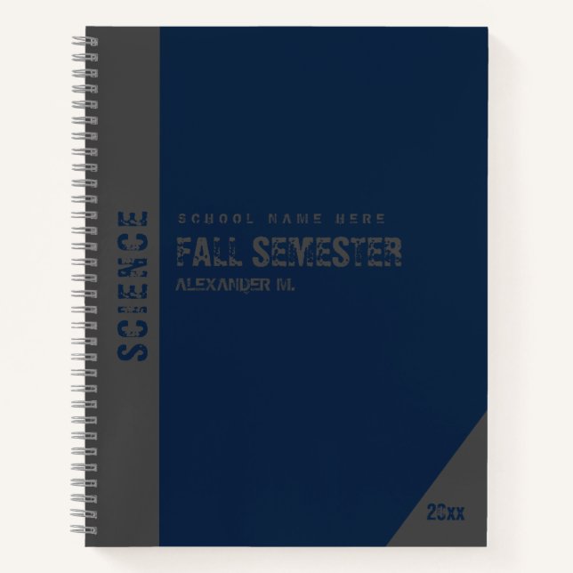  Dark Blue Grunge Grey Personalized School  Notebook (Front)