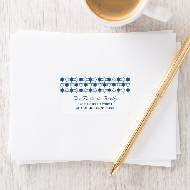 Dark Blue Hanukkah Stars Of David Pattern Address Label (Insitu)
