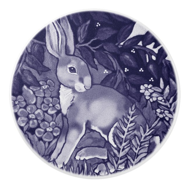 Dark Blue Hare Rabbit in Forest William Morris  Ce Ceramic Knob (Front)