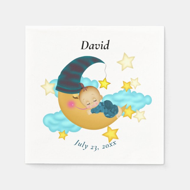 Dark Blue Hat Baby on a Moon Napkin (Front)