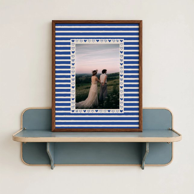 Dark Blue Heart Border Poster - Custom Gift (Dark Blue Heart Border Poster - close-up view (frame/decor not included)
)