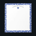 Dark Blue Heart & Dots Cute Girly Custom Notepad<br><div class="desc">This design features space for a name in a pretty curve over a simple heart graphic on a dark blue background with tiny white dots. Click the customize button if you would like to move/scale the images and further modify the text! Variations of this design, additional colours, as well as...</div>