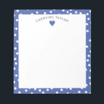 Dark Blue Heart & Dots Cute Girly Custom Notepad<br><div class="desc">This design features space for a name in a pretty curve over a simple heart graphic on a dark blue background with tiny white dots. Click the customize button if you would like to move/scale the images and further modify the text! Variations of this design, additional colours, as well as...</div>