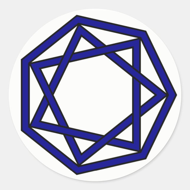 Dark Blue Heptagram in Heptagon Classic Round Sticker (Front)