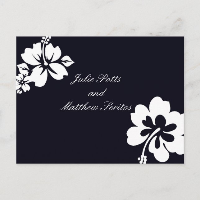 Dark Blue Hibiscus Wedding Invitation (Front)