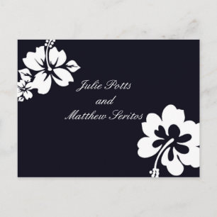 Dark Blue Hibiscus Wedding Invitation Postcard