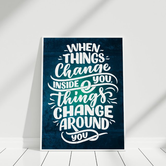 Dark Blue Inspirational Quote Wall Art (Dark Blue Inspirational Quote Typography Wall Art in white frame.)