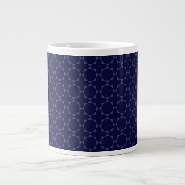 Dark Blue Islamic Geometric Pattern Large Coffee Mug (Front)