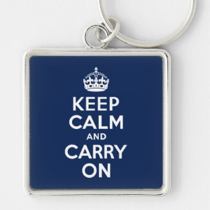 Dark Blue Keep Calm and Carry On Keychain
