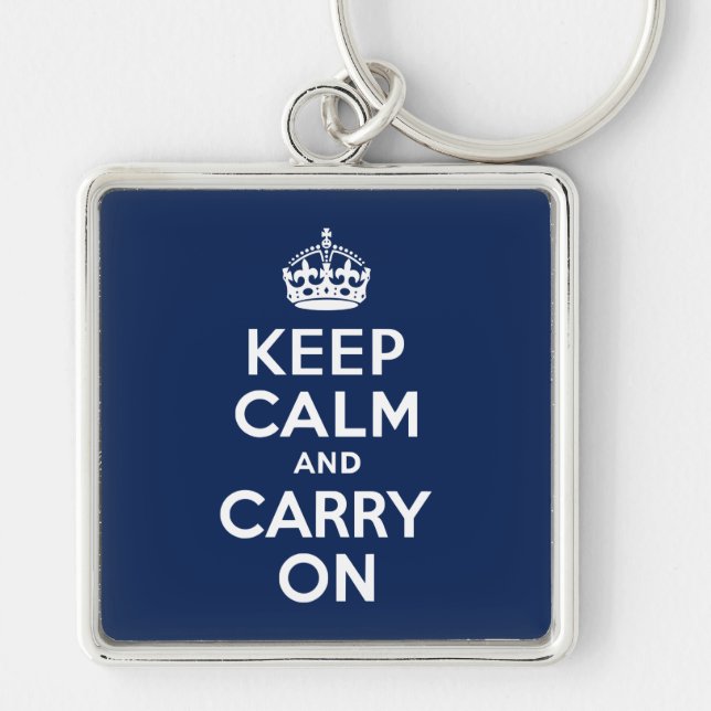 Dark Blue Keep Calm and Carry On Keychain (Front)