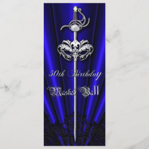 Dark Blue Lace Masquerade Silver 50th Birthday Invitation