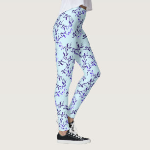 Dark Blue Leaves Pattern Leggings
