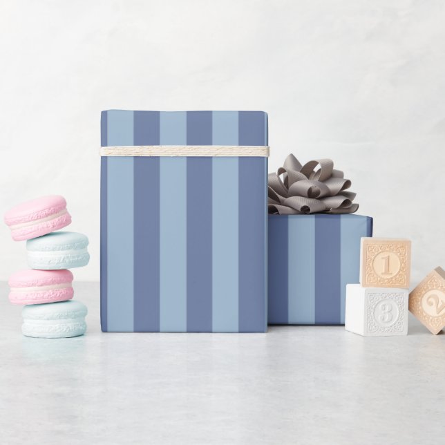 Dark Blue & Light Blue Stripes Wrapping Paper (Baby Shower)