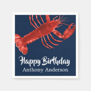 Dark Blue Lobster Themed Fun Birthday Party Custom Napkin