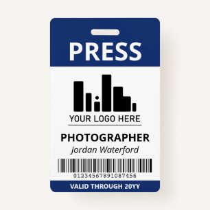 Dark Blue Logo Bar Code Press ID Badge
