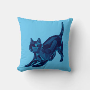 Dark Blue Lowpoly Cat Throw Pillow