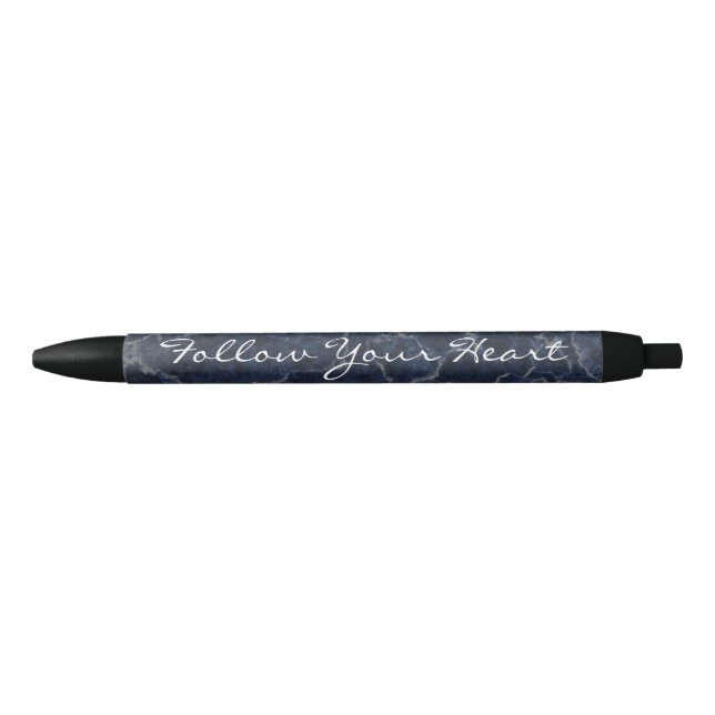 Dark Blue Marble Follow Your Heart Quote  Black Ink Pen (Front)