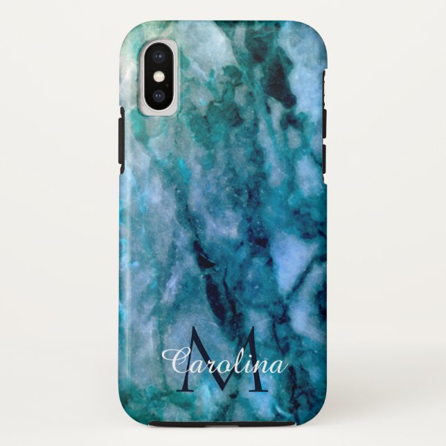 Dark Blue Marble Personalized Monogrammed Case-Mate iPhone Case (Back)