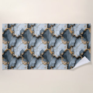 Dark Blue Marble Texture with Liquid Gold Veins Beach Towel