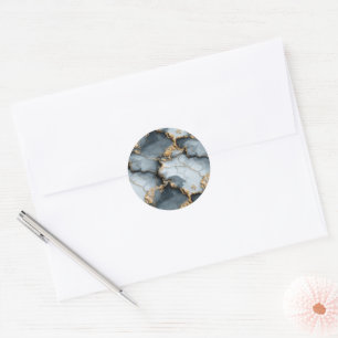 Dark Blue Marble Texture with Liquid Gold Veins Classic Round Sticker
