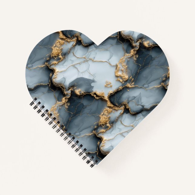 Dark Blue Marble Texture with Liquid Gold Veins Notebook (Front)
