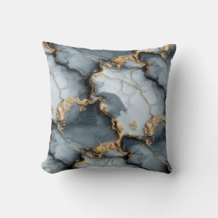 Dark Blue Marble Texture with Liquid Gold Veins Throw Pillow
