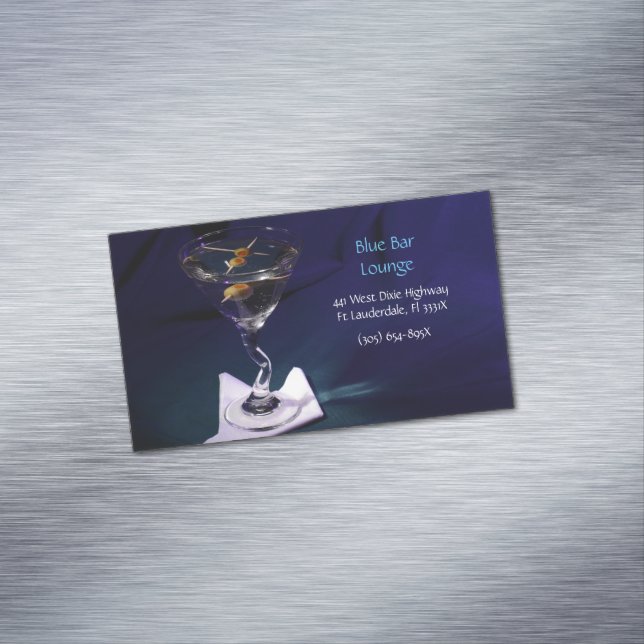 Dark Blue Martini Bar & Lounge Magnetic Business Card (In Situ)