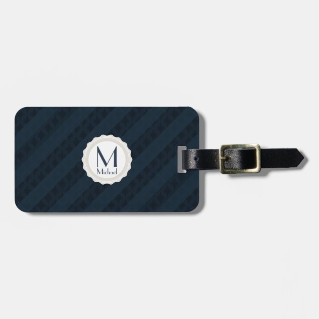 Dark Blue Men's Monogram Luggage Tag (Front Horizontal)