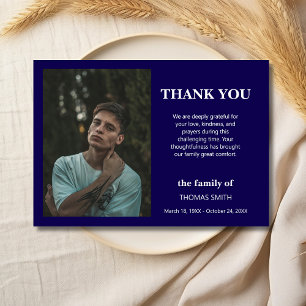 Dark Blue Minimalist Photo Funeral Sympathy Thank You Card