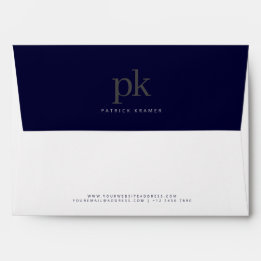 Dark Blue Modern Minimalist Monogram Office Envelope