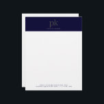 Dark Blue Modern Minimalist Monogram Professional Letterhead<br><div class="desc">Dark Blue Modern Minimalist Monogram Professional Letterhead</div>
