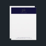 Dark Blue Modern Minimalist Monogram Professional Letterhead<br><div class="desc">Dark Blue Modern Minimalist Monogram Professional Letterhead</div>