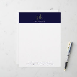 Dark Blue Modern Minimalist Monogram Professional Letterhead