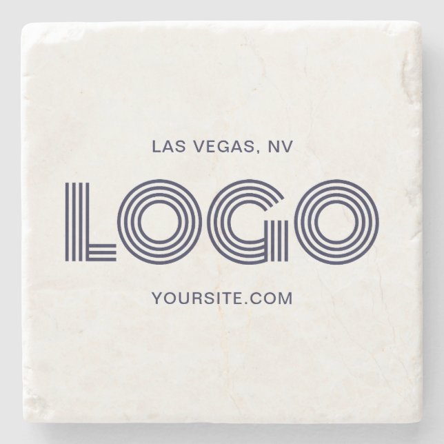 Dark Blue Modern Rectangular Logo Promo Stone Coaster (Front)