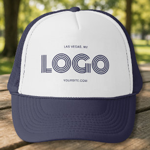 Dark Blue Modern Rectangular Logo Promo Trucker Hat