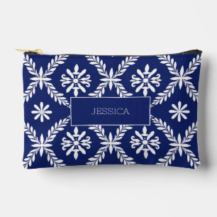Dark Blue Modern White Personalized Makeup Travel Accessory Pouch