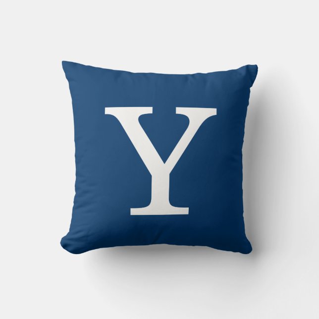Dark Blue Monogram Throw Pillow (Front)