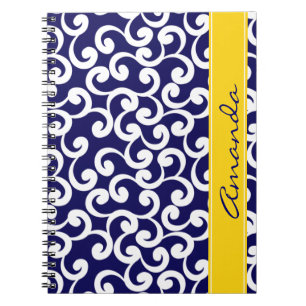Dark Blue Monogrammed Elements Print Notebook