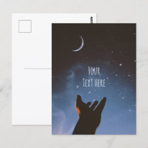 Dark blue moon space sky with stars postcard