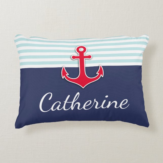 Dark Blue Nautical Design Personalized Decorative Pillow (Front)
