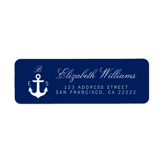 Dark Blue Nautical Monogram Return Address Labels (Front)