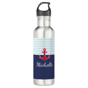 Dark Blue Nautical Red Anchor Personalized 710 Ml Water Bottle