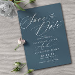 Dark Blue Navy | Modern Elegant Jewel Tone Wedding Save The Date<br><div class="desc">Simple and elegant save the dates featuring "Save the Date" text in a vintage-inspired script. Contrasting white font on a dark blue background.</div>