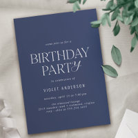 Dark Blue Navy | Modern Sleek Birthday