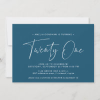 Dark Blue Navy | Simple Script 21st Birthday Party