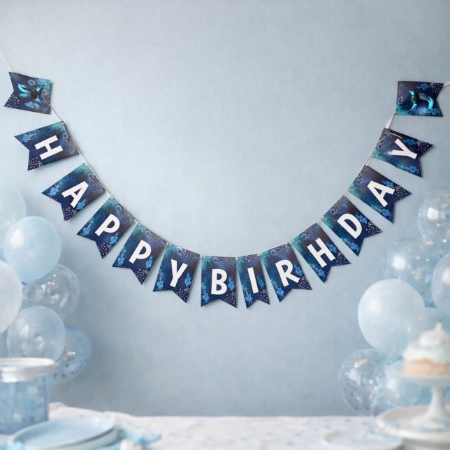Dark Blue Neon Axolotl Aquatic Birthday  Bunting Flags (Creator Uploaded)
